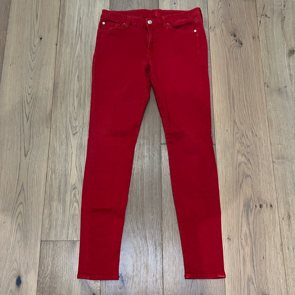 7 For All Mankind The Skinny in Flame Red Brushed Twill
